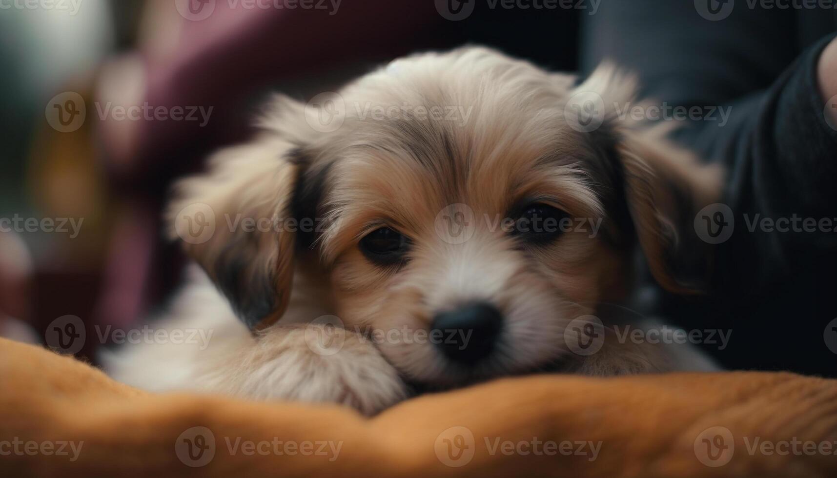 carino cucciolo seduta, guardare a telecamera, giocoso, soffice, adorabile generato di ai foto