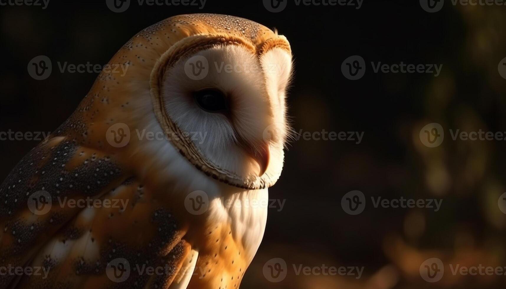 aquila gufo perching su ramo, fissando, natura bellezza nel messa a fuoco generato di ai foto