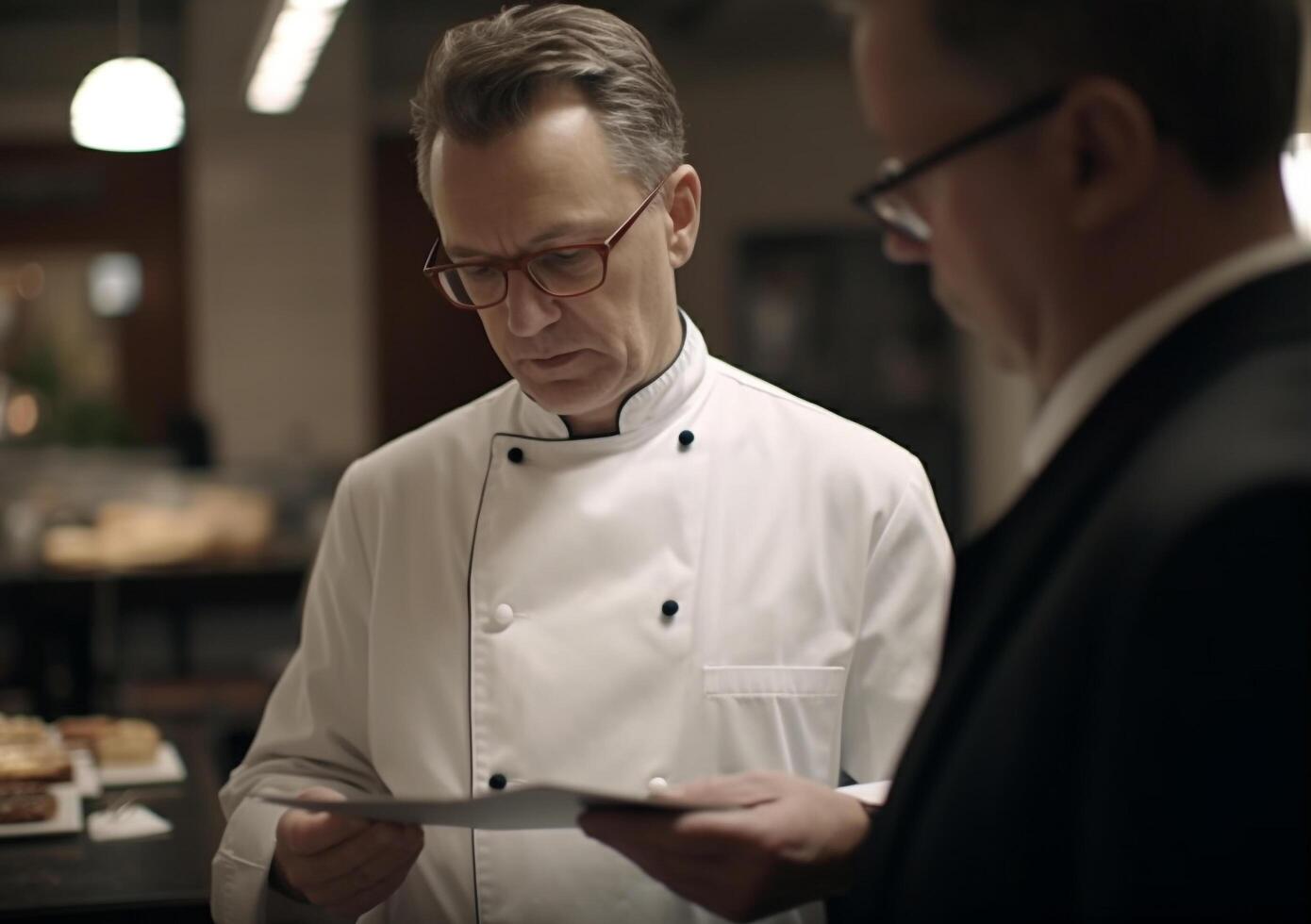 un' squadra di professionisti nel un' commerciale cucina, Lavorando insieme generato di ai foto