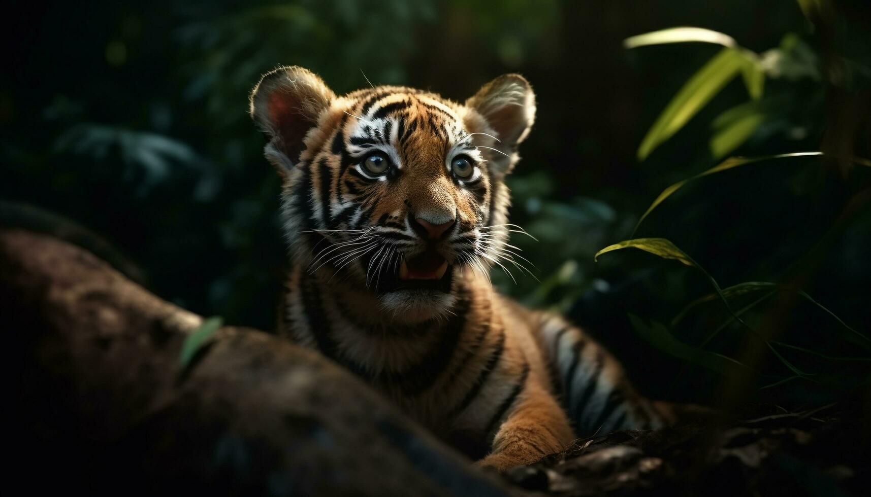 Bengala tigre nascondiglio nel il tropicale foresta pluviale generato di ai foto