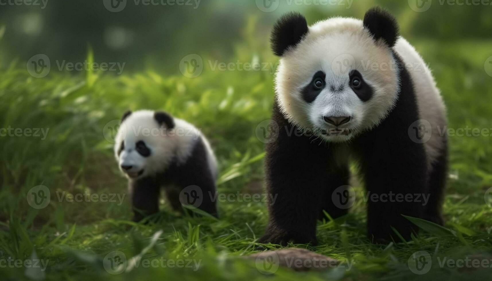 carino gigante panda cucciolo mangiare bambù nel il selvaggio all'aperto generato di ai foto