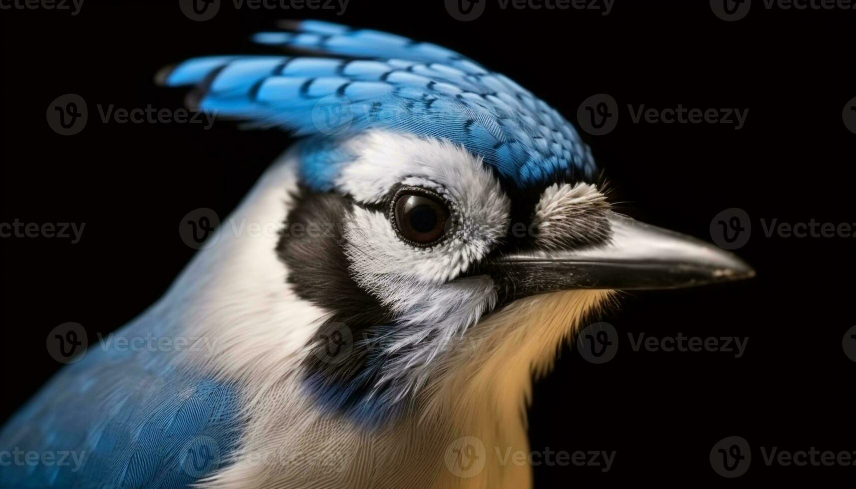 vicino su di un' blu piumato becco, natura bellezza nel animale modulo generato di ai foto