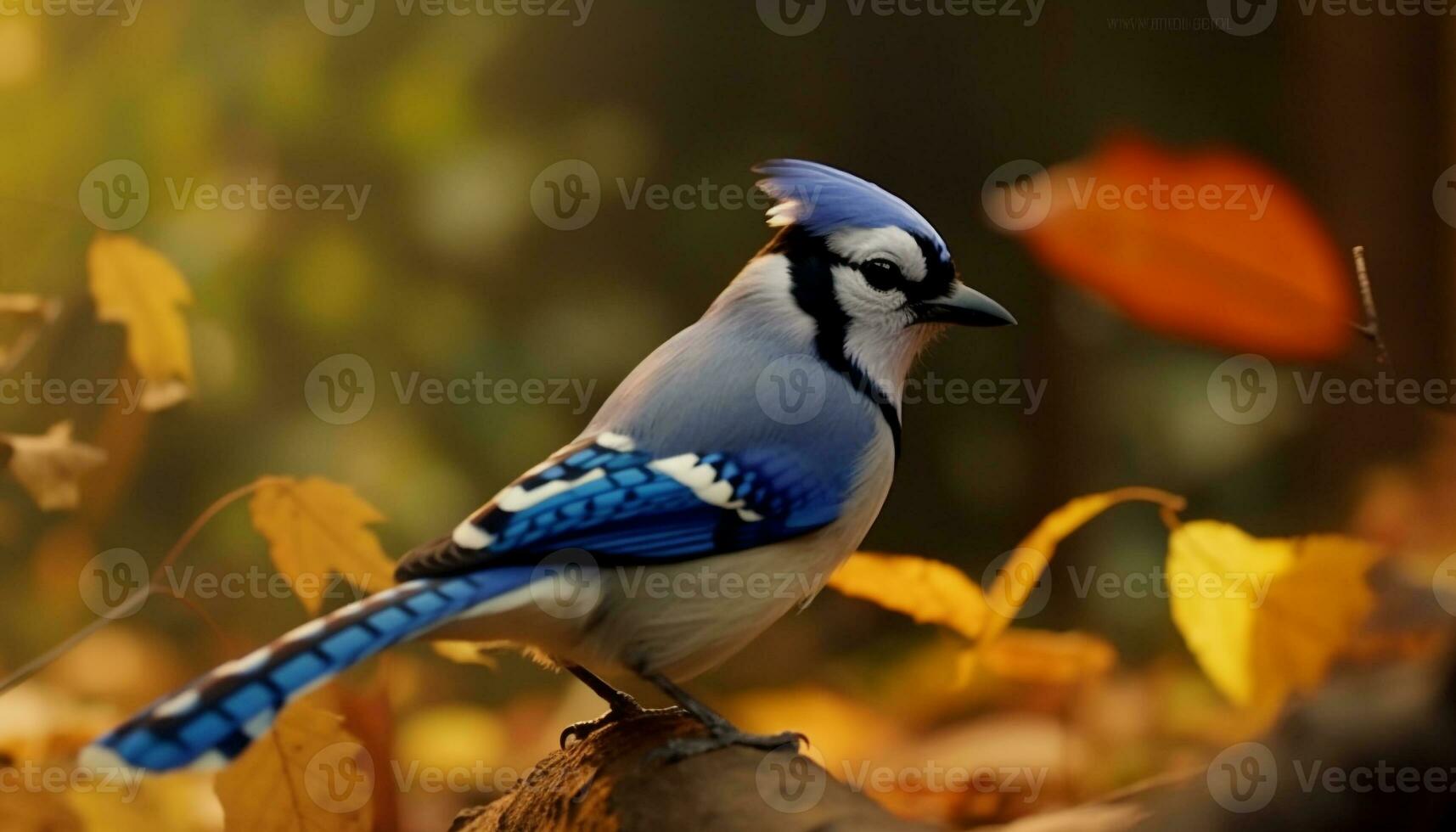 un' vivace uccello perching su un' ramo nel il autunno foresta generato di ai foto