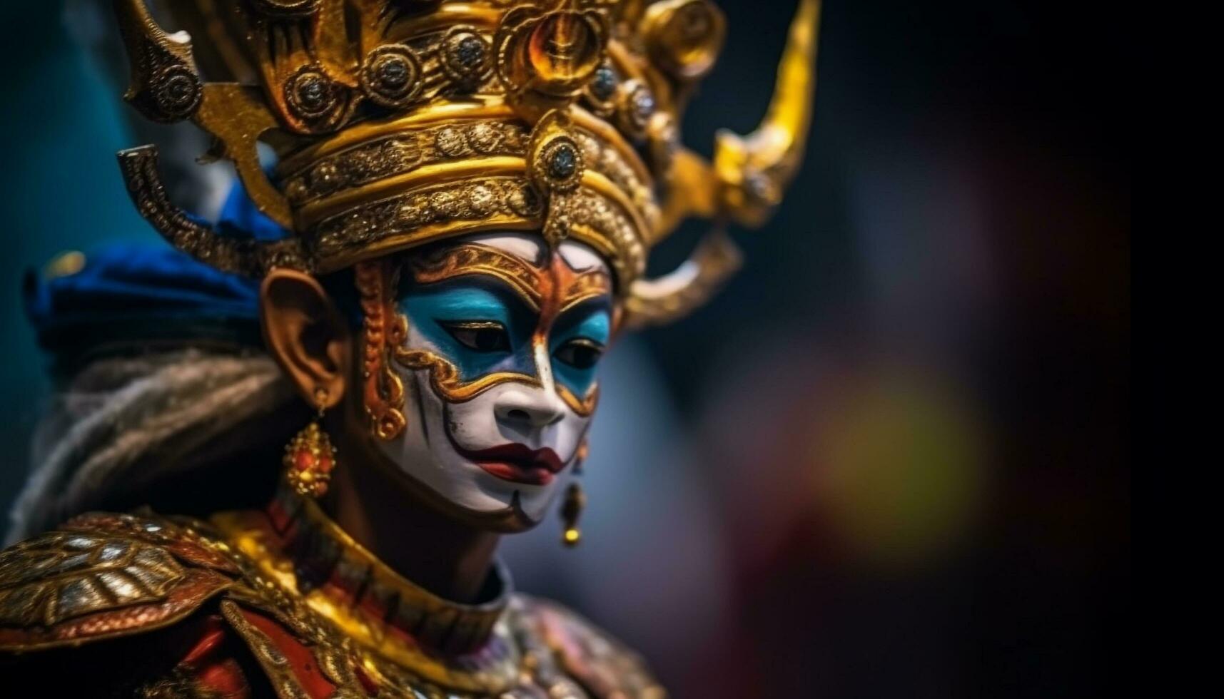 tradizionale Festival celebra indigeno cultura con maestoso oro colorato sculture generato di ai foto