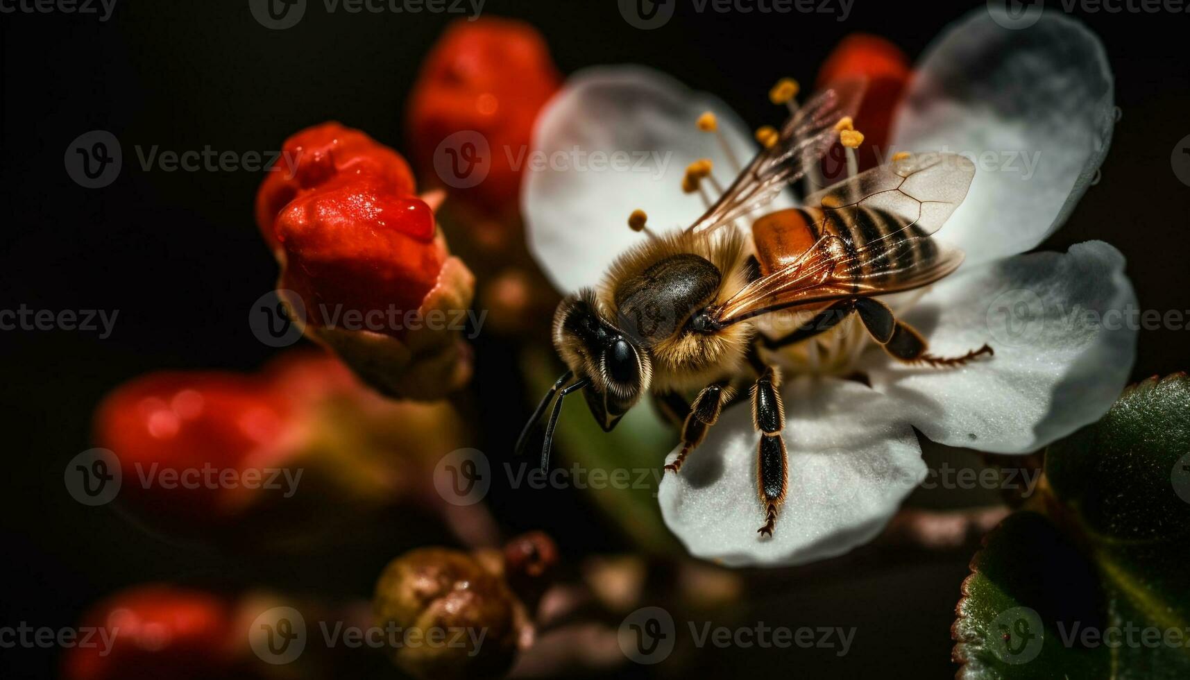 occupato cera d'api, volante insetto raccoglie polline per biologico miele  produzione generato di ai 27926527 Stock Photo su Vecteezy