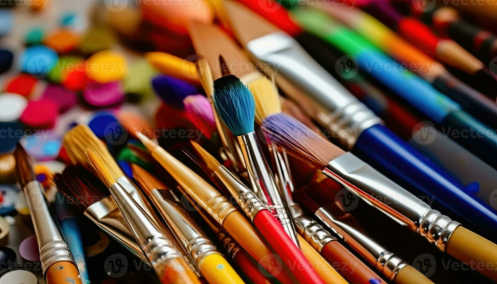 vivace creatività - colorato vernici e spazzole per artistico espressione - generativo ai foto