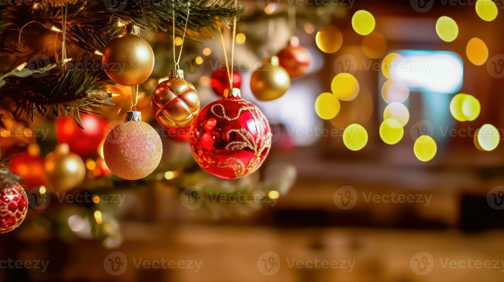 Natale albero ornamenti e rami sfondo - generativo ai foto