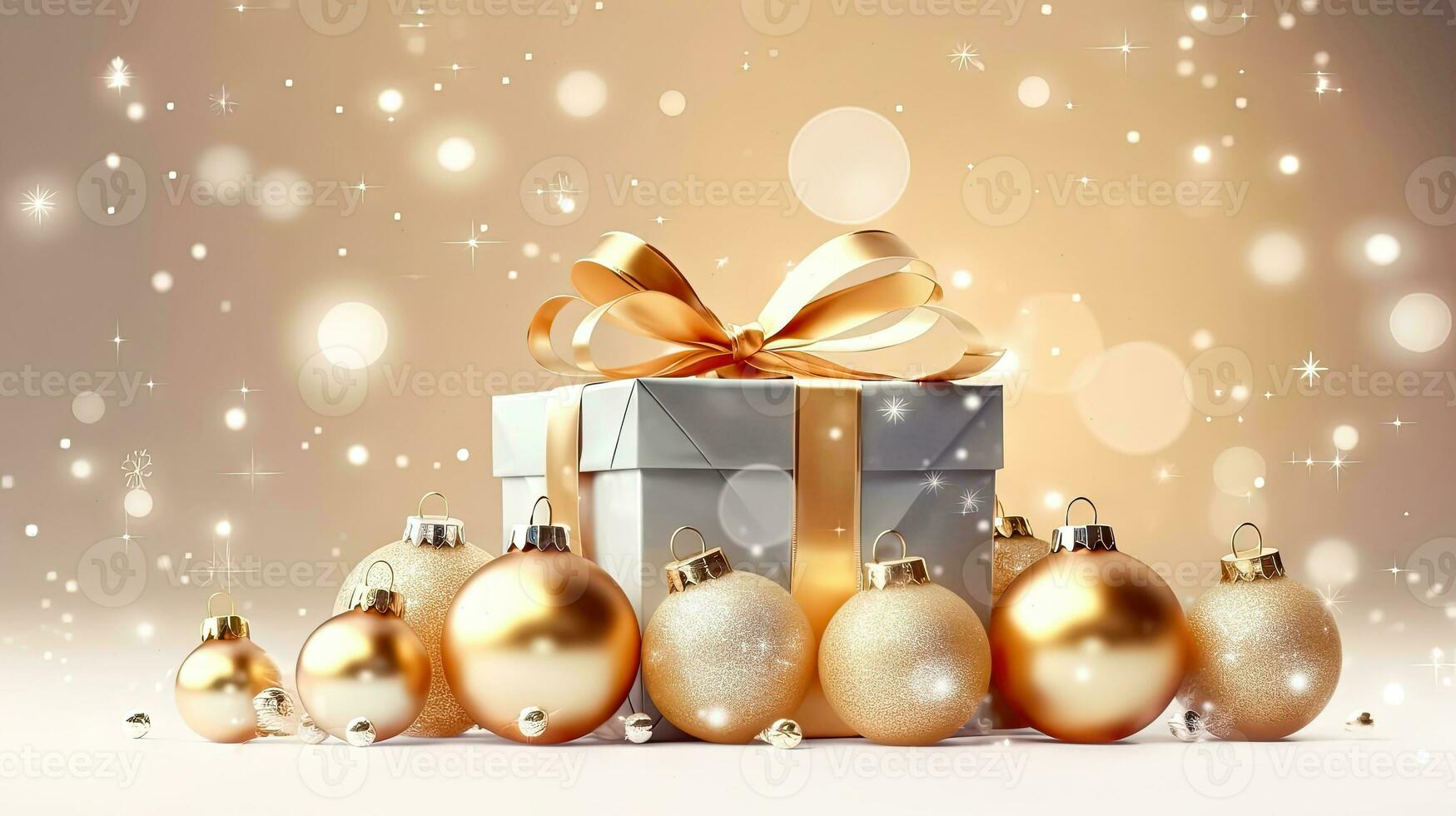 affascinante regalo scatola con d'oro nastro e Natale Accenti - generativo ai foto