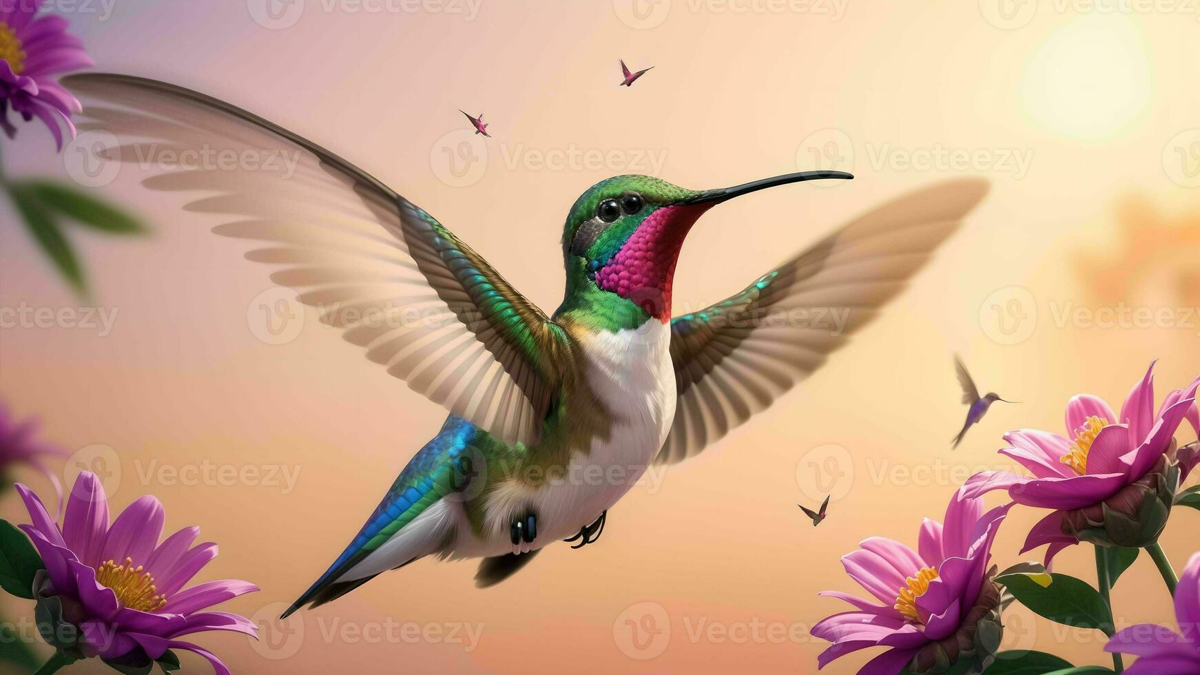 il incantevole momenti di colibrì In cerca di fiore nettare ai generato foto
