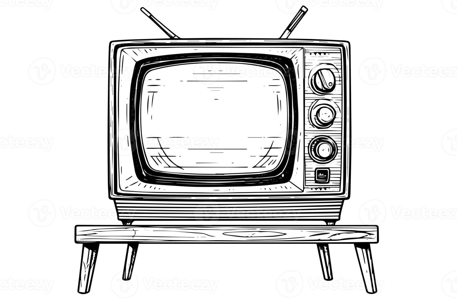 retrò televisione vettore illustrazione. incisione stile inchiostro schizzo. foto