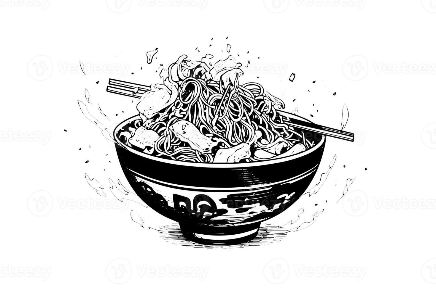 ramen spaghetto giapponese cibo vettore incisione stile illustrazione. inchiostro schizzo logo o menù concetto. foto