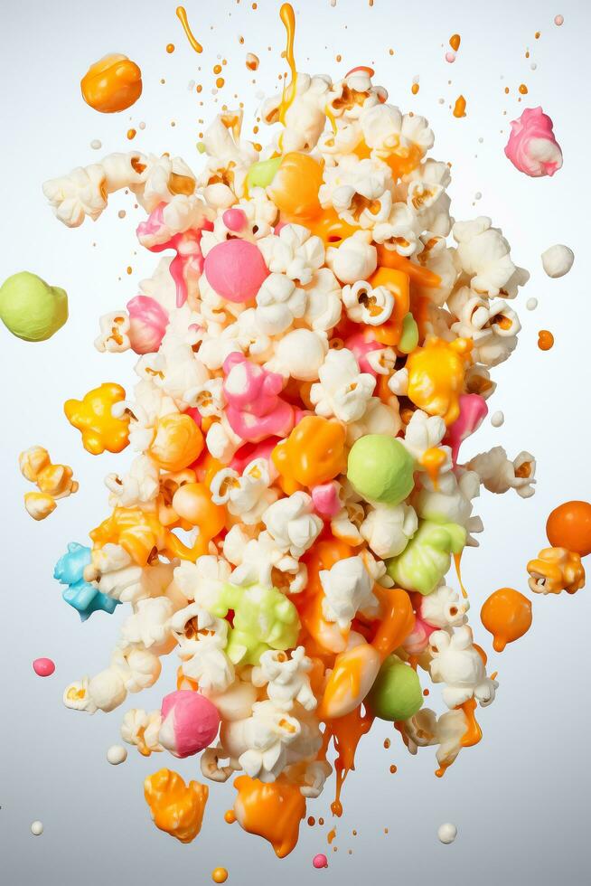 colorato fruttato Popcorn su bianca sfondo isolato foto