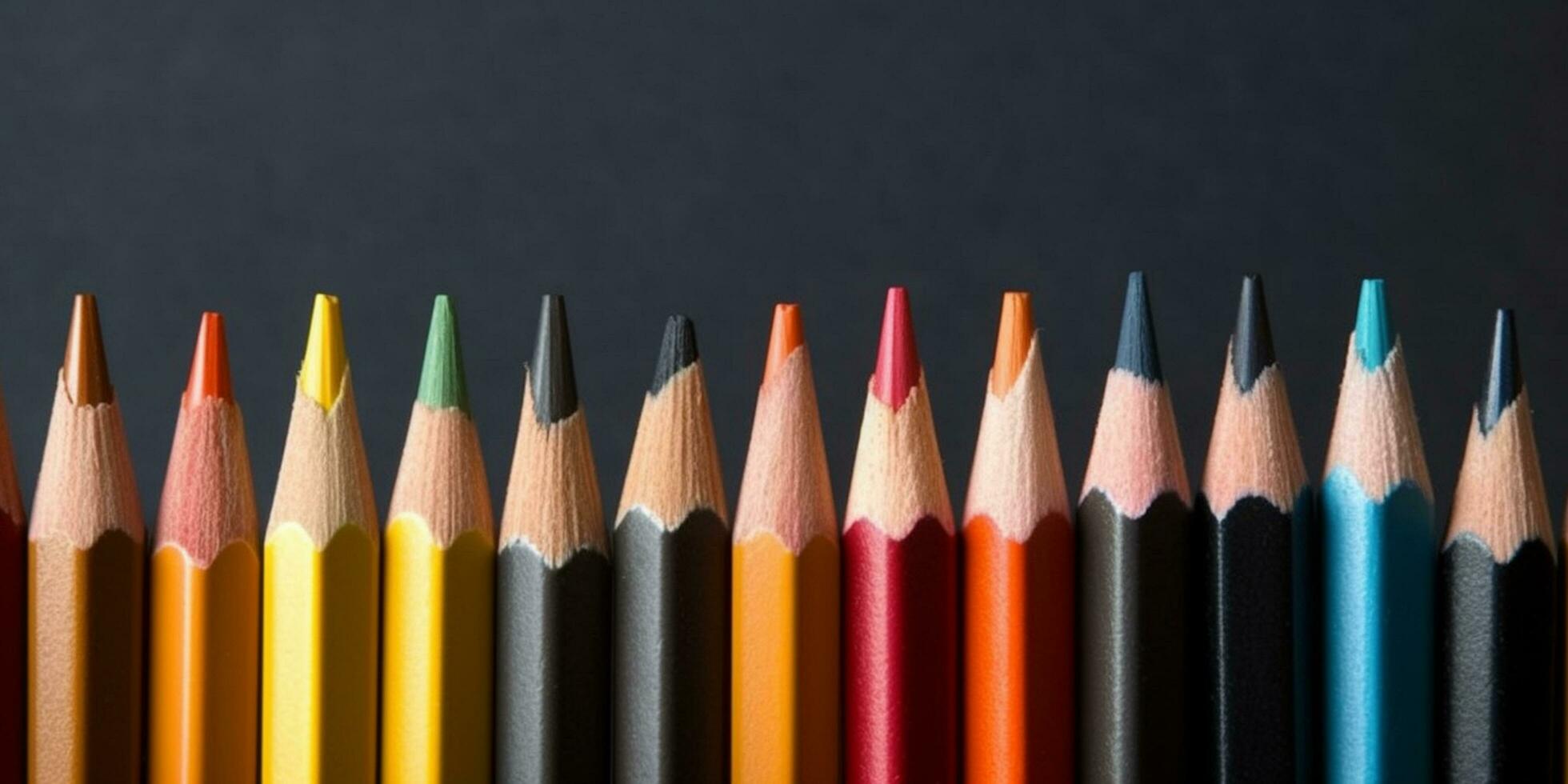 vivace Vettore di colorato colorato matite con lavagna sfondo, illustrare scuola e di nuovo a scuola concetto - ai generato foto