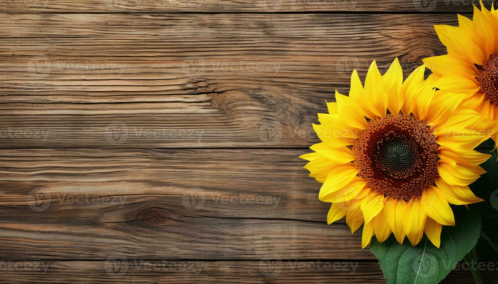 bellissimo girasoli su di legno sfondo. superiore Visualizza con copia spazio foto