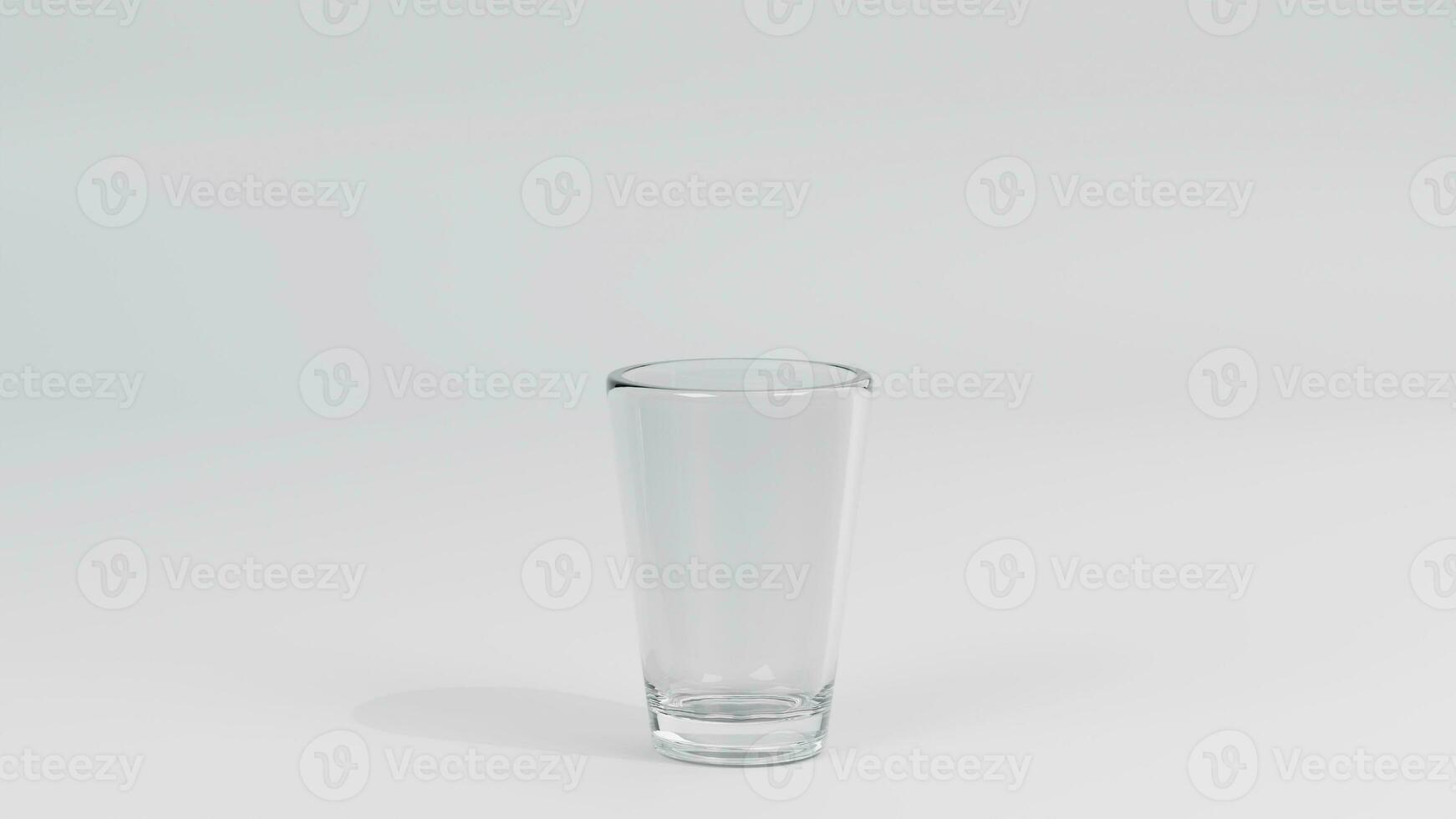 3d interpretazione di vuoto bicchiere su bianca con spazio, trasparenza bicchiere foto
