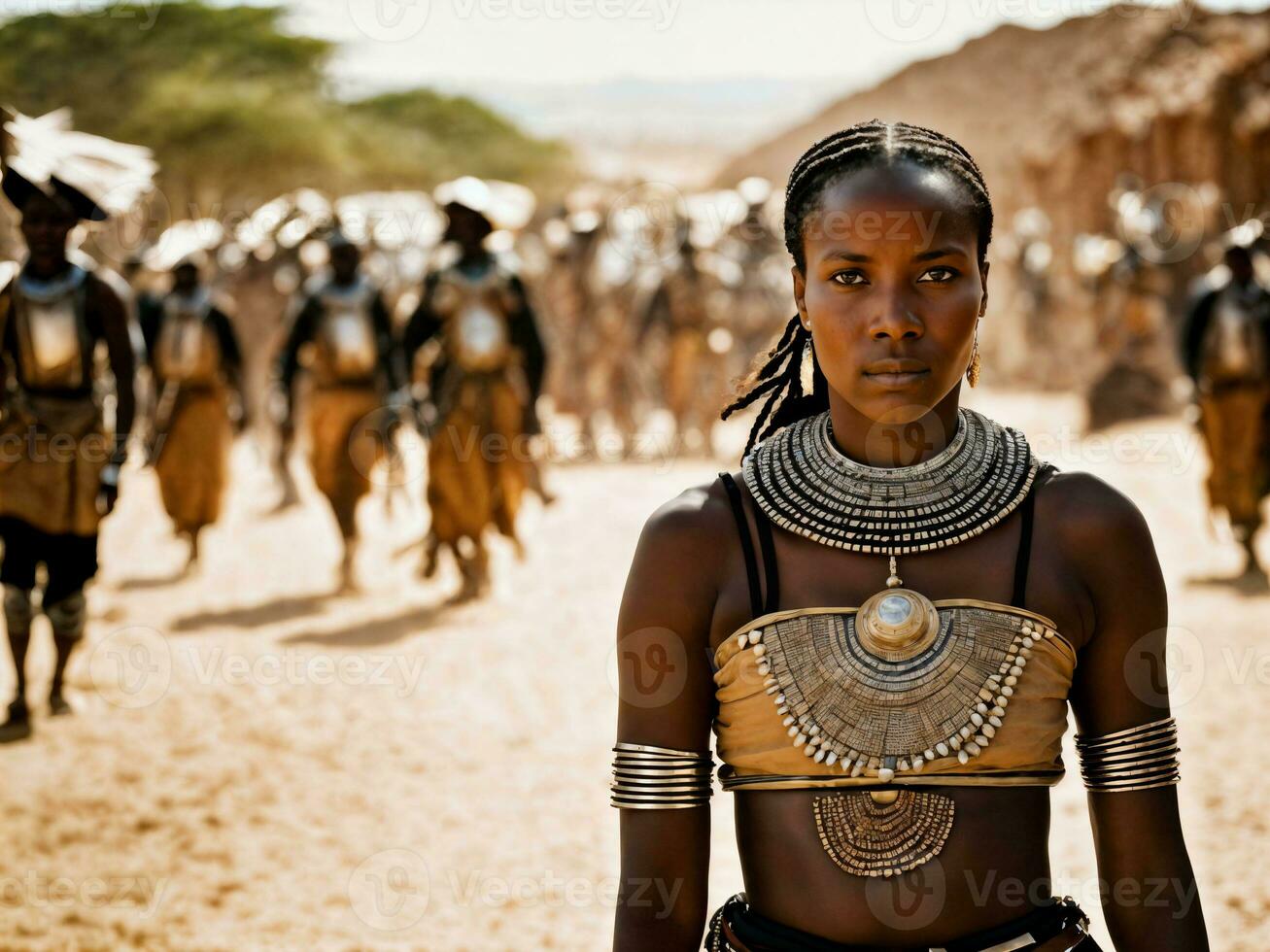 foto di africano donna tribale guerrieri con armatura, generativo ai