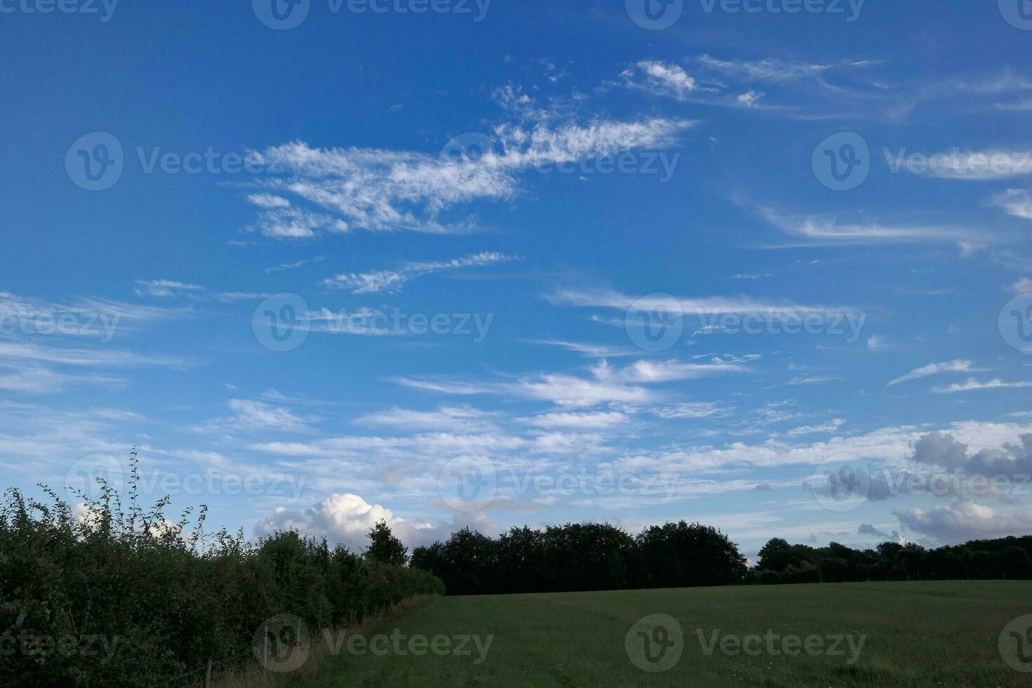 alto angolo panoramico paesaggio Visualizza di Britannico agricolo aziende agricole a campagna paesaggio di sharpenhoe battagli, luton città di Inghilterra UK. metraggio catturato su agosto 19, 2023 foto