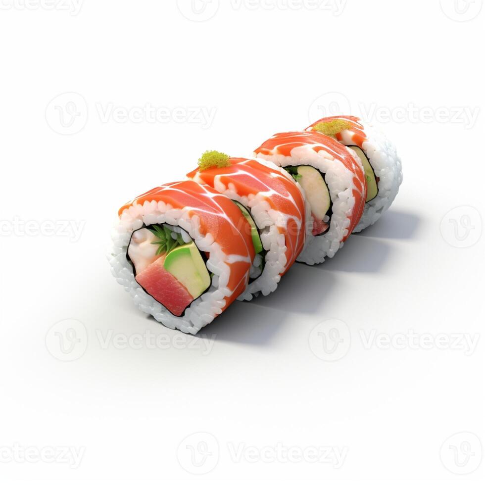 ai generativo alto qualità di 3d stile design di futomaki Sushi con bianca sfondo foto