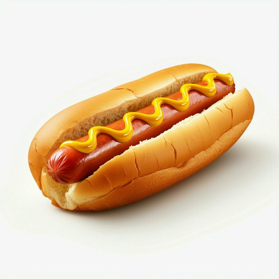 ai generativo alto qualità di 3d hot dog design nel bianca sfondo foto