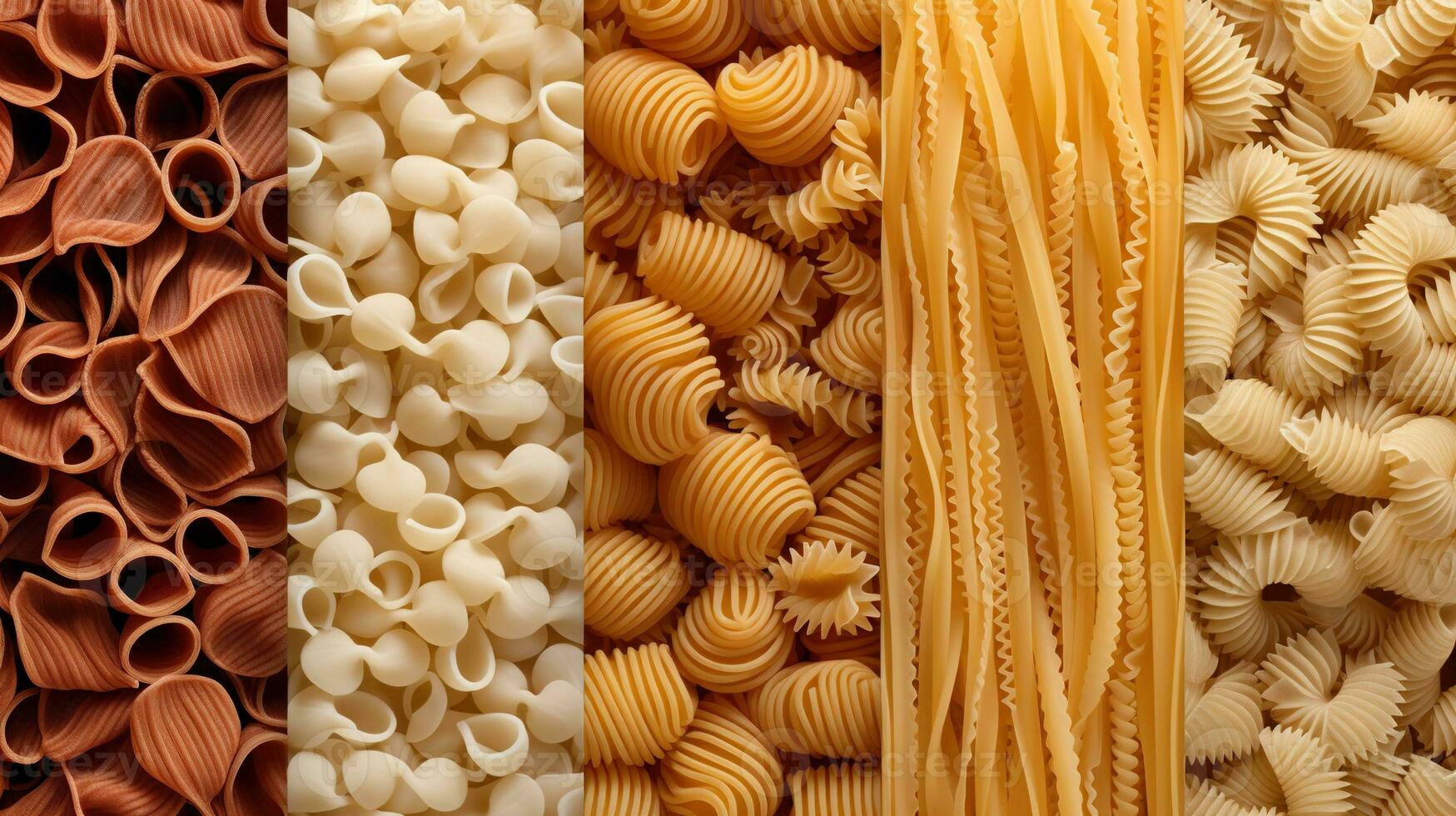 generativo ai, varietà di tipi, colori e forme di italiano pasta, struttura sfondo foto