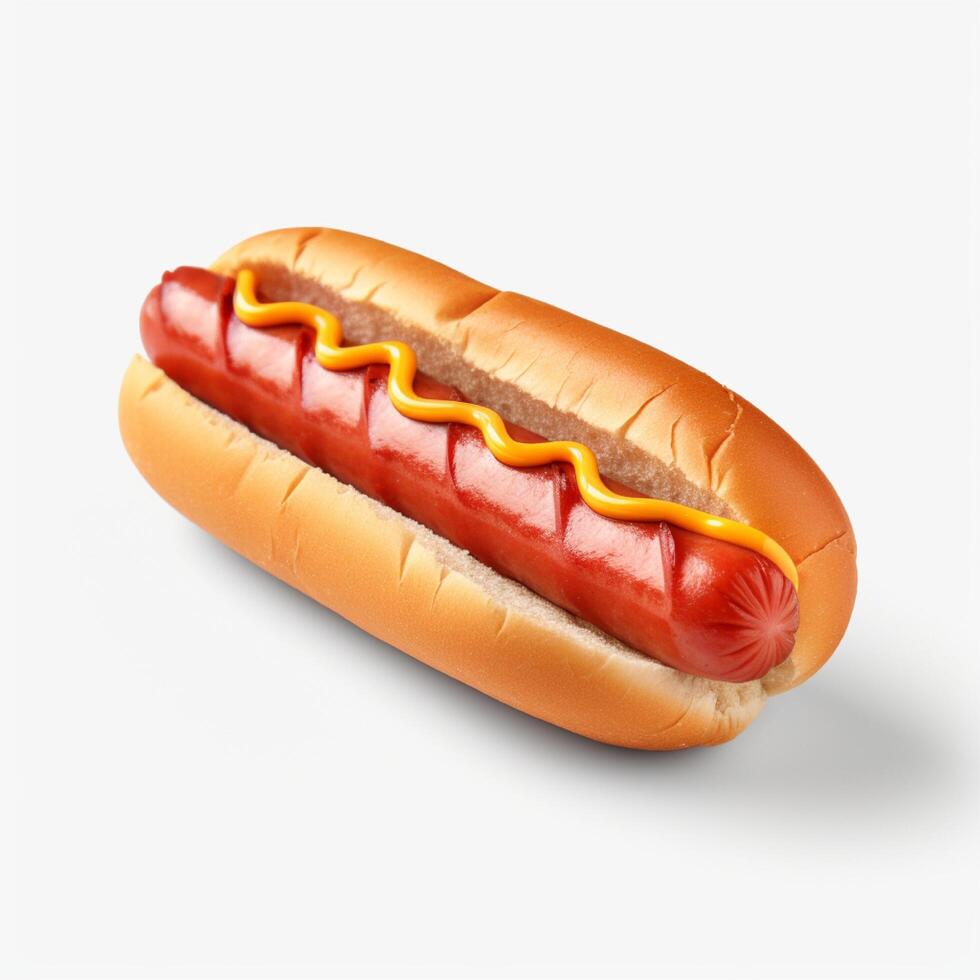 ai generativo alto qualità di 3d hot dog design nel bianca sfondo foto