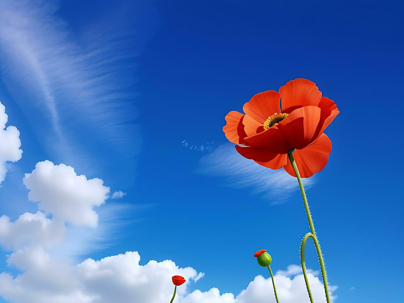 papavero contro blu cielo, ai generato foto