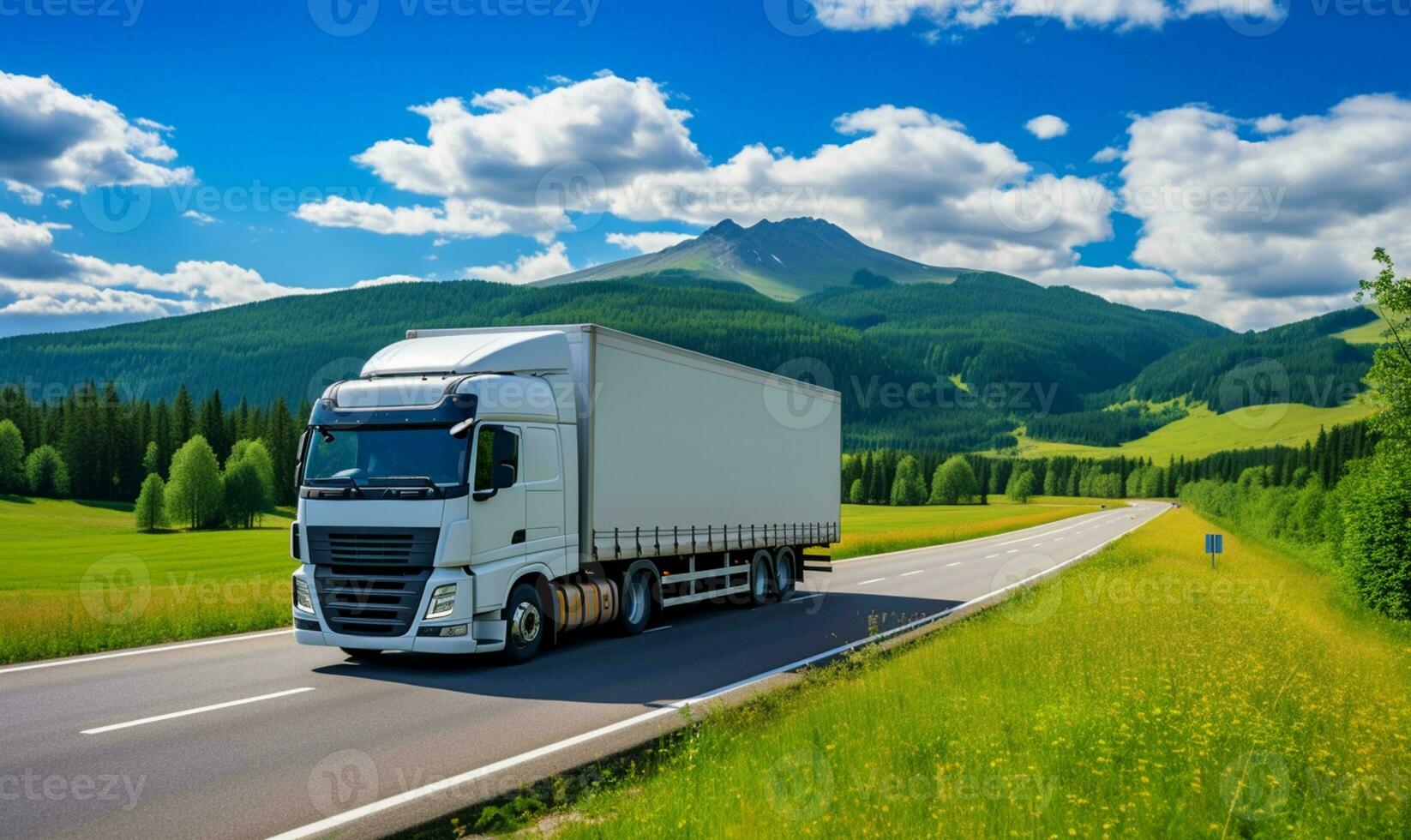 camion su il strada. ai generato foto