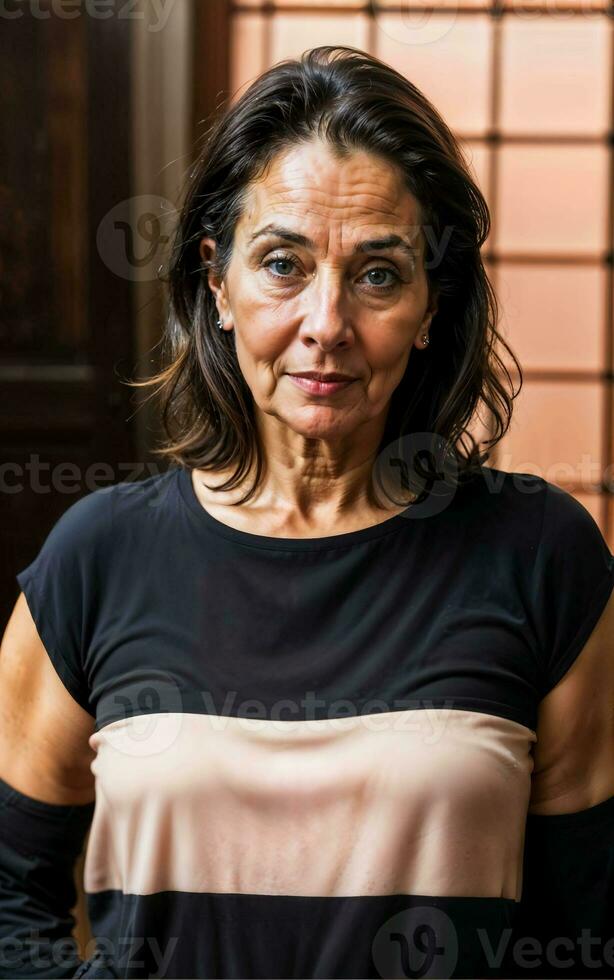 foto di mezzo anziano vecchio donna a Casa residente festa premio, generativo ai