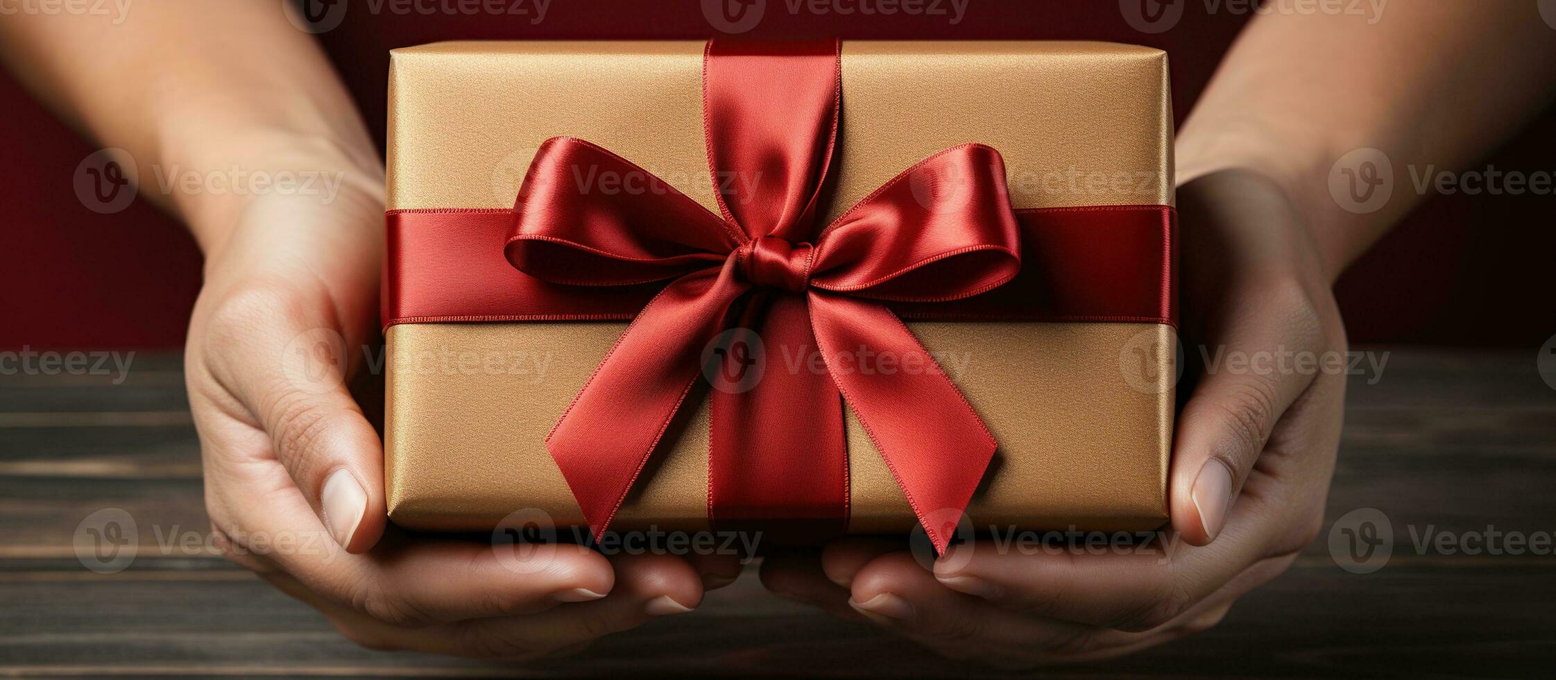 illustrazione di un' regalo scatola nel mano con un' Natale sfondo, ai generato foto