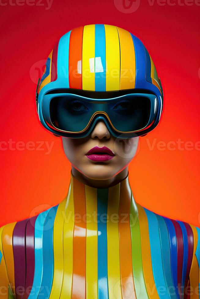 illustrazione di un' moda ritratto indossare un' virtuale la realtà vr cuffia. ai generato. foto