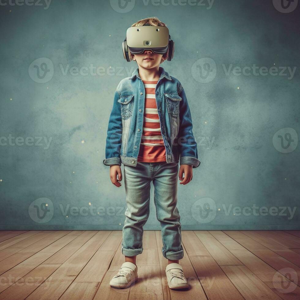 illustrazione di un' persona indossare un' virtuale la realtà vr cuffia, ai generato. foto