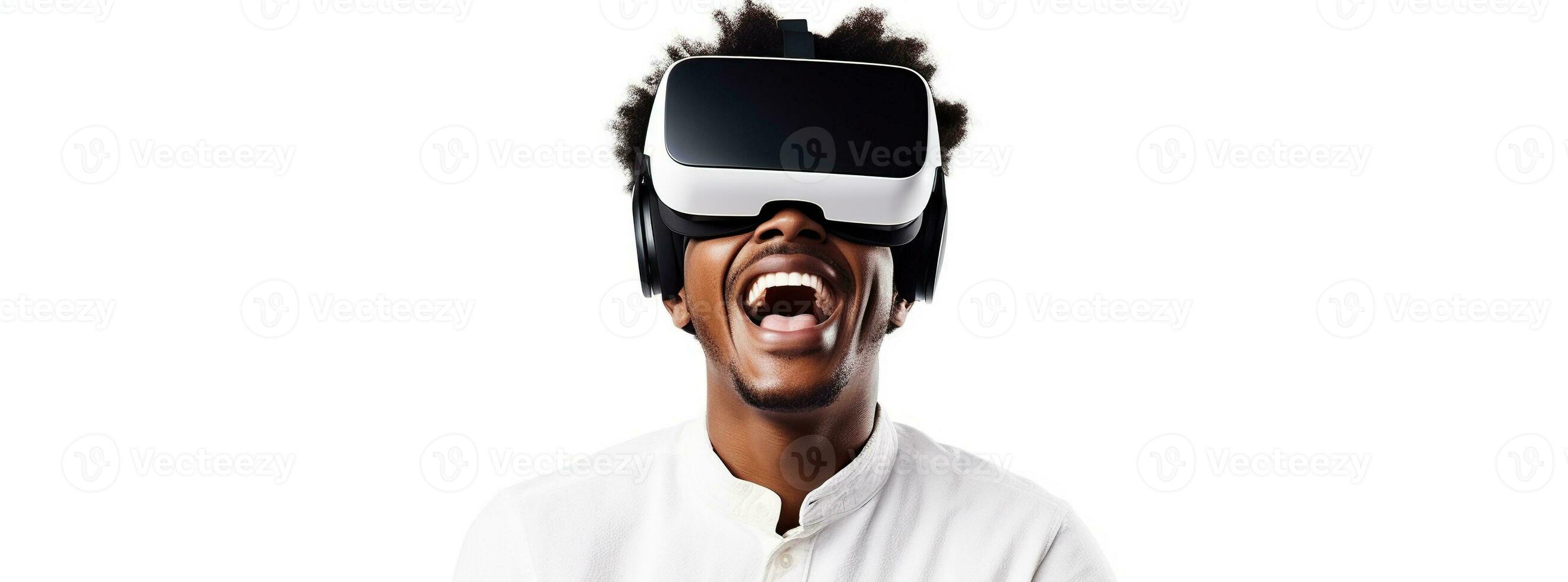 illustrazione di un' persona indossare un' virtuale la realtà vr cuffia, ai generato. foto