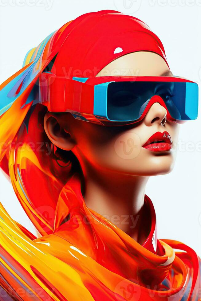 illustrazione di un' moda ritratto indossare un' virtuale la realtà vr cuffia. ai generato. foto