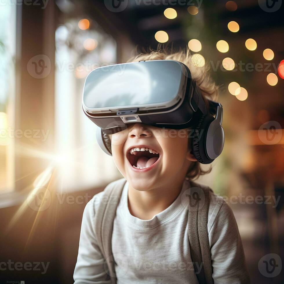 illustrazione di un' persona indossare un' virtuale la realtà vr cuffia, ai generato. foto