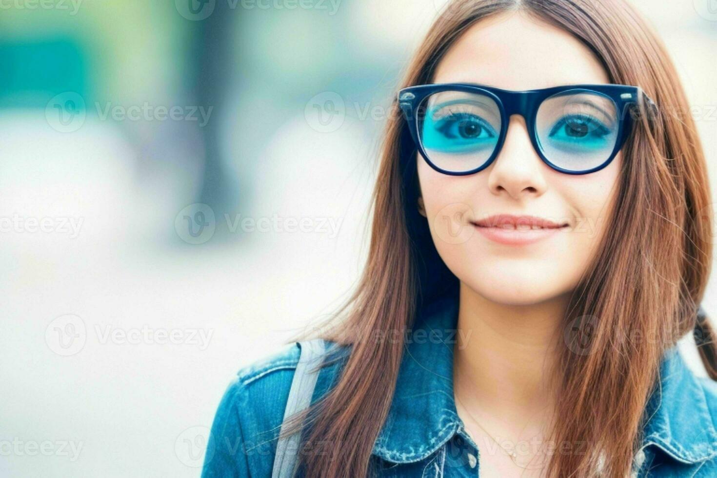fricchettone alunno donna indossare occhiali occhiali. professionista foto