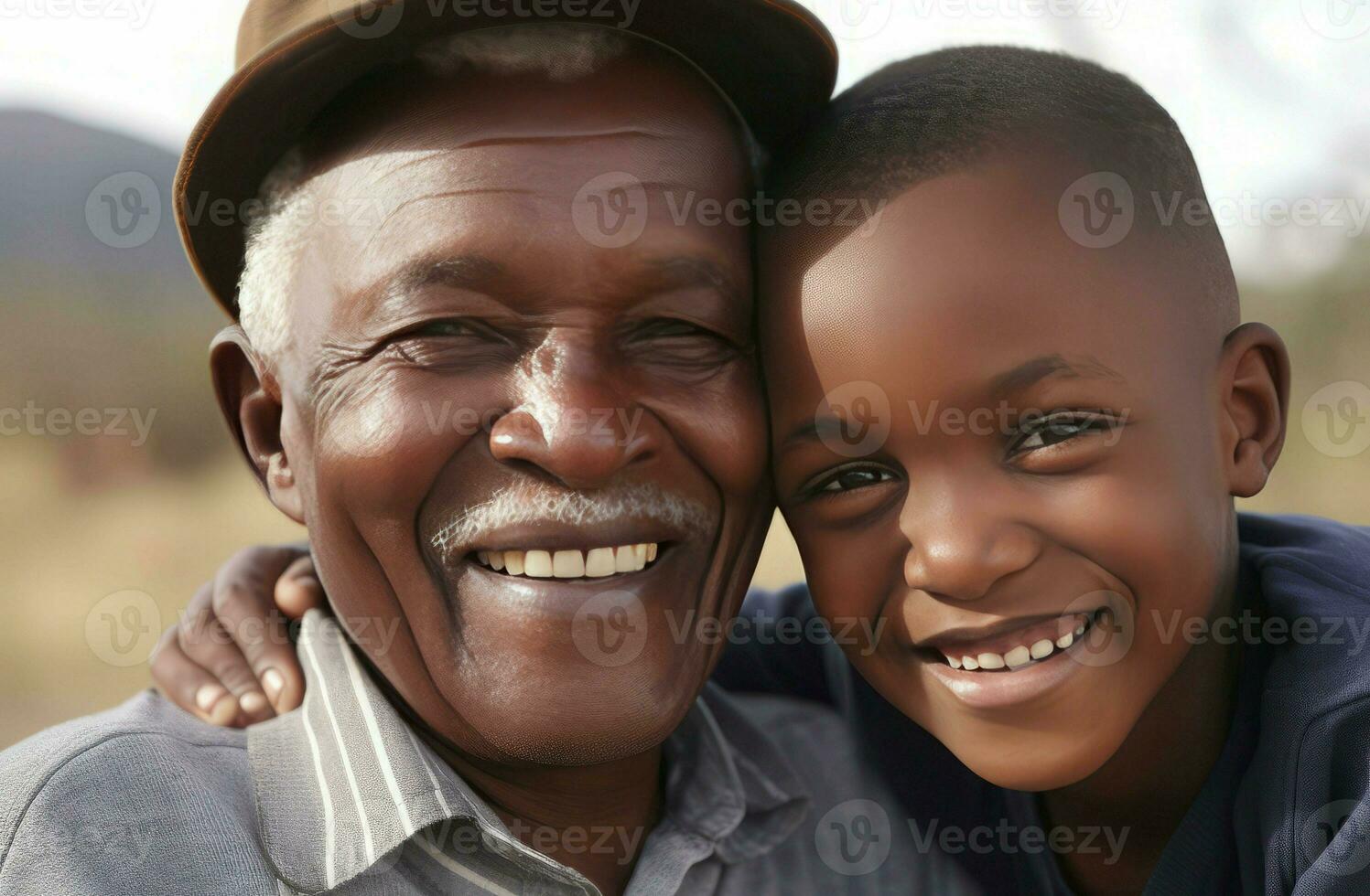 nero nonno nipote Sorridi contento. creare ai foto