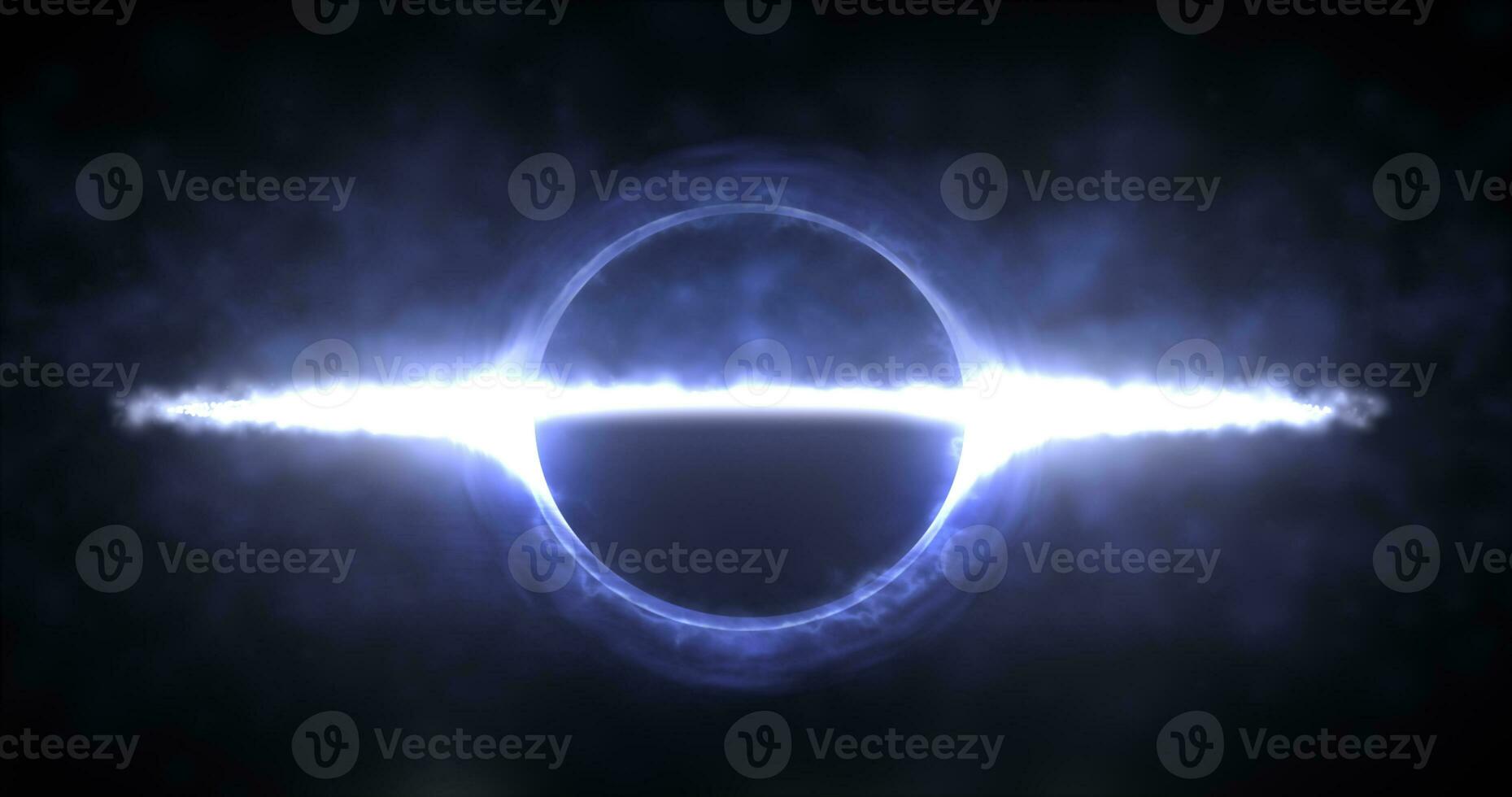 luminosa nero buco nel Aperto spazio con Filatura energia particelle, cosmico sfera nel blu e viola colore raggiante astratto sfondo foto