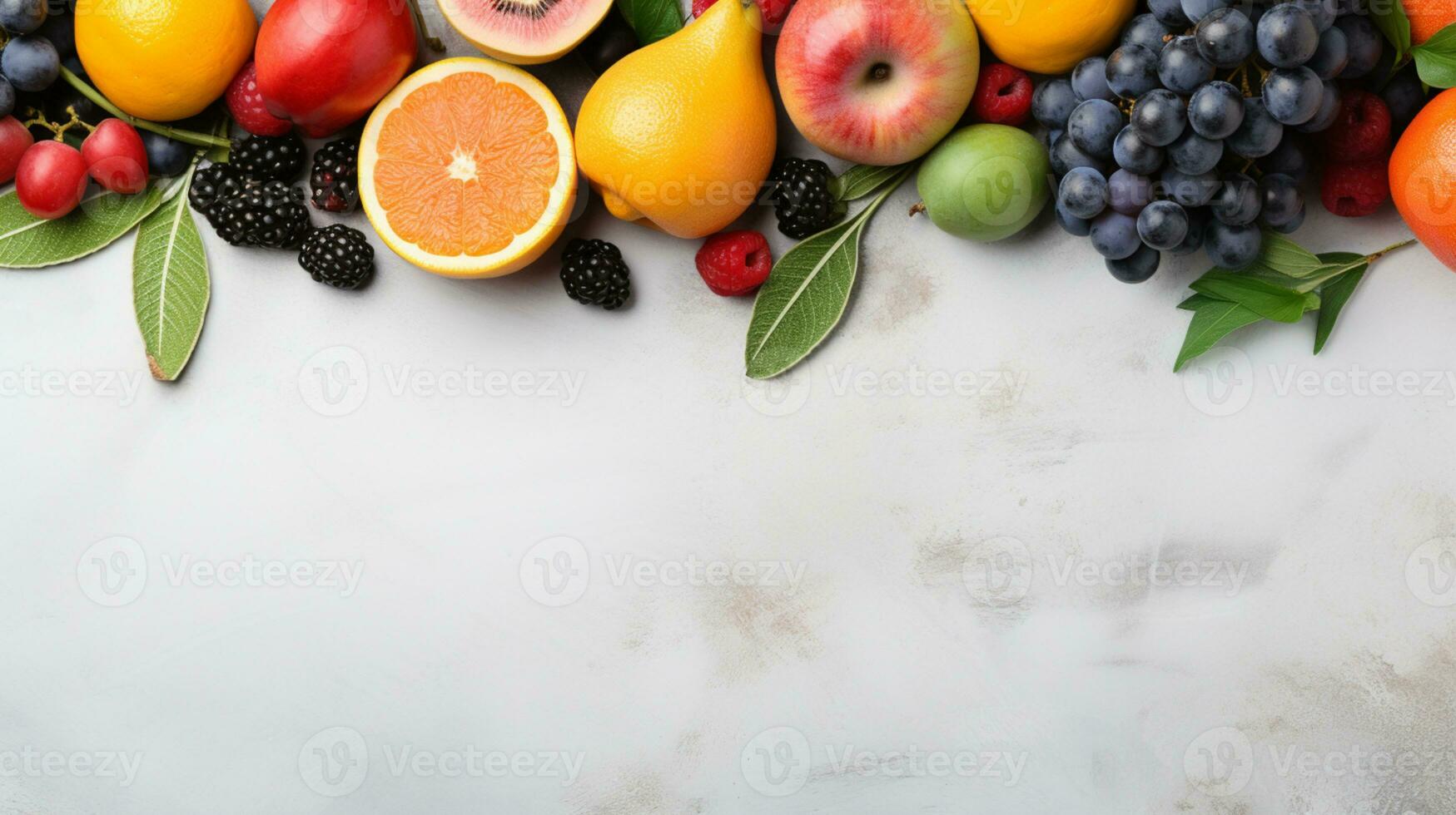 fresco biologico frutta allineare isolato su sfondo, copia spazio, ai generativo foto