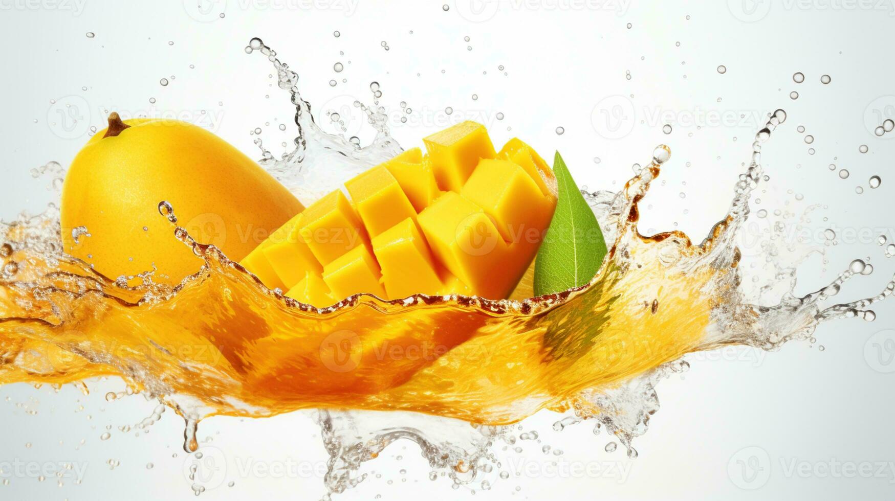 fresco succoso Mango con acqua spruzzo isolato su sfondo, salutare tropicale frutta, ai generativo foto