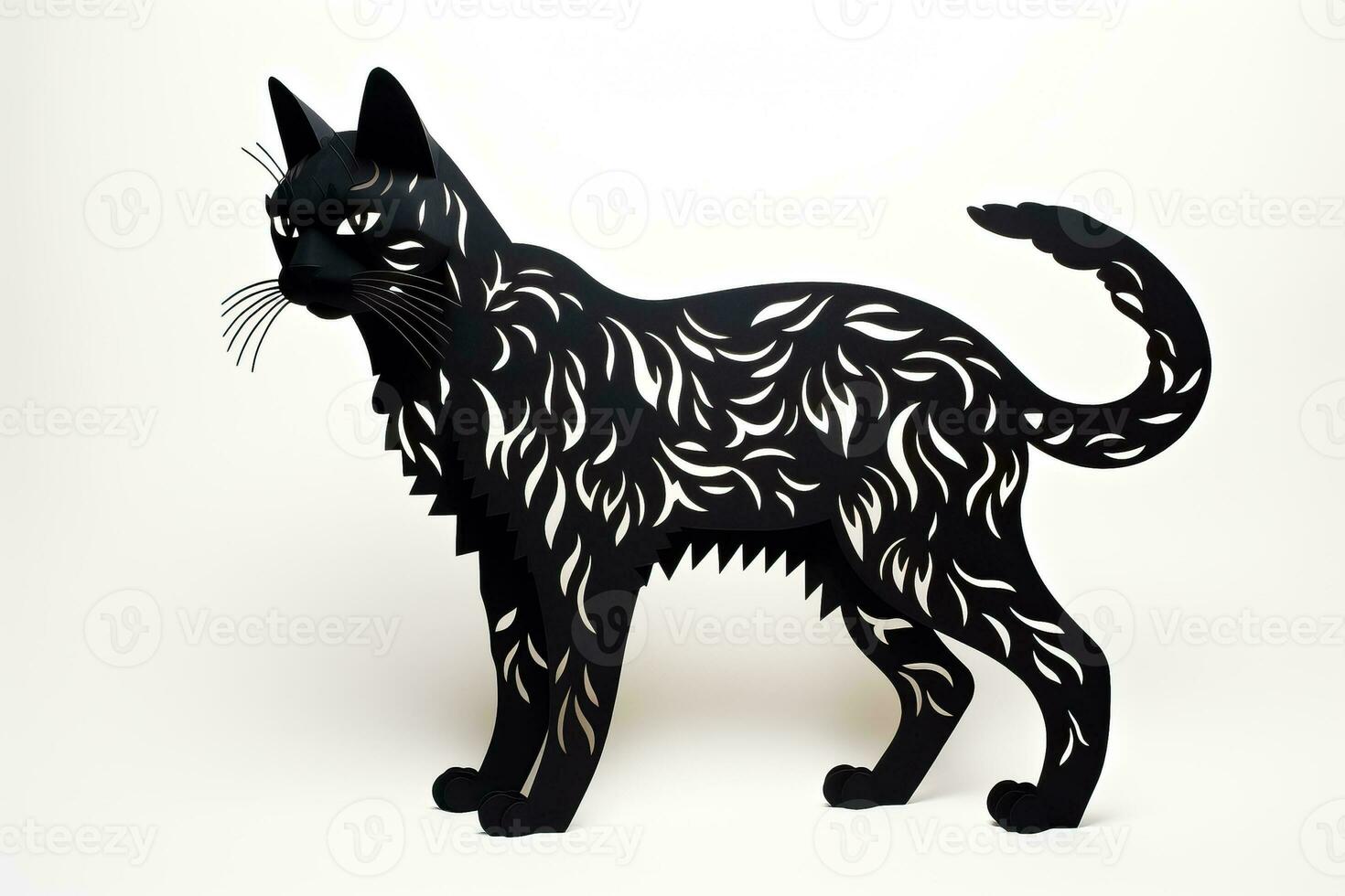 un' spaventoso nero gatto silhouette fatto a partire dal carta ritagli getto misterioso ombre contro un' bianca sfondo foto