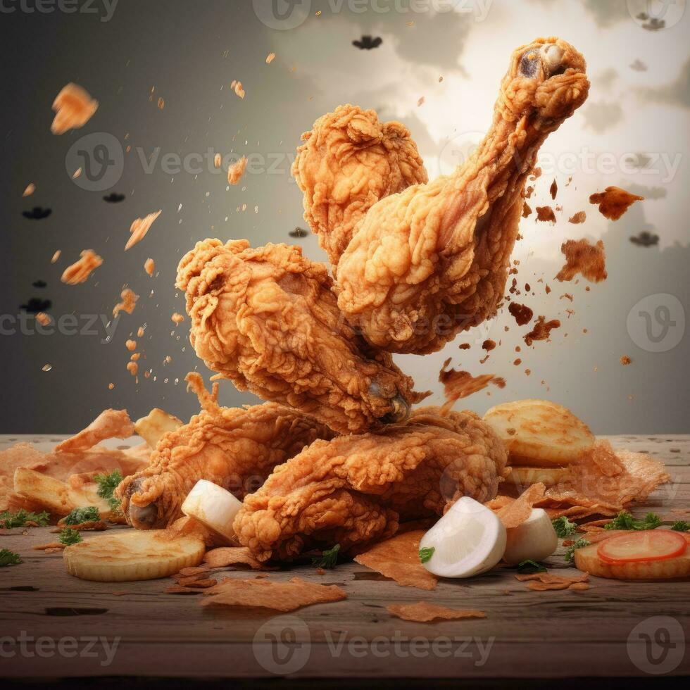 delizioso croccante bbq fritte pollo Ali volare nel aria foto