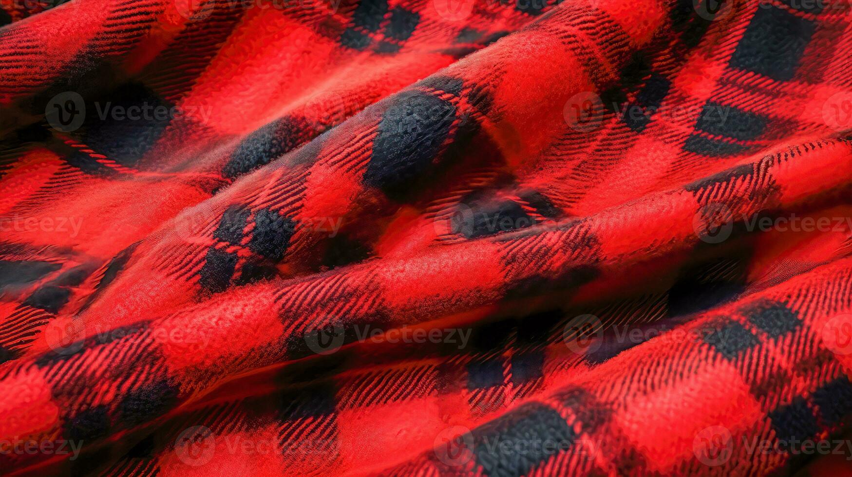Scozzese tartan modello un' avvicinamento di il rosso, Nero, e blu verificato tessuto con un' morbido e di lana sentire ai generativo foto