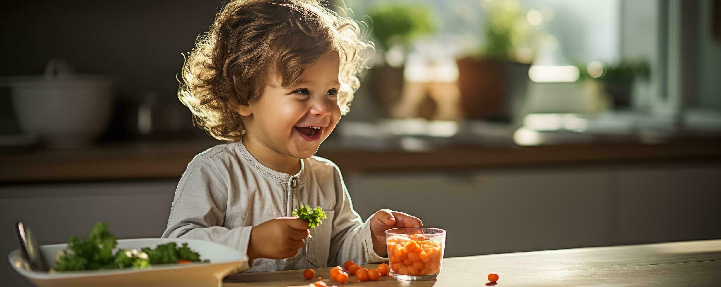 un' madre delicatamente cucchiai vivace arancia frullata carote in sua babys bocca garantendo un' nutriente inizio per loro alimentazione viaggio foto