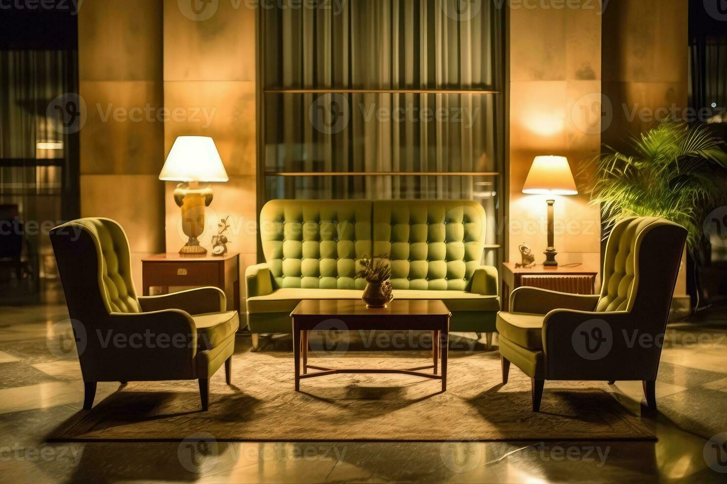Hotel atrio con Vintage ▾ stile mobilia profesional fotografia ai generato foto