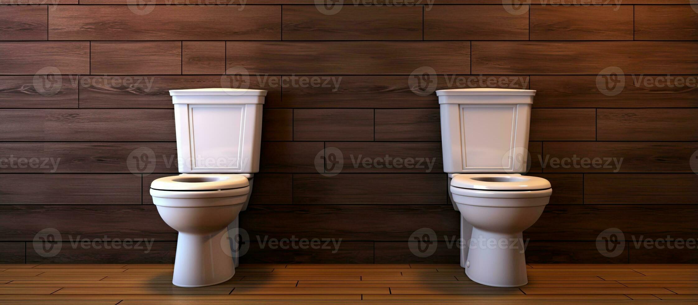 di legno pavimento toilette con gabinetto e bidè foto