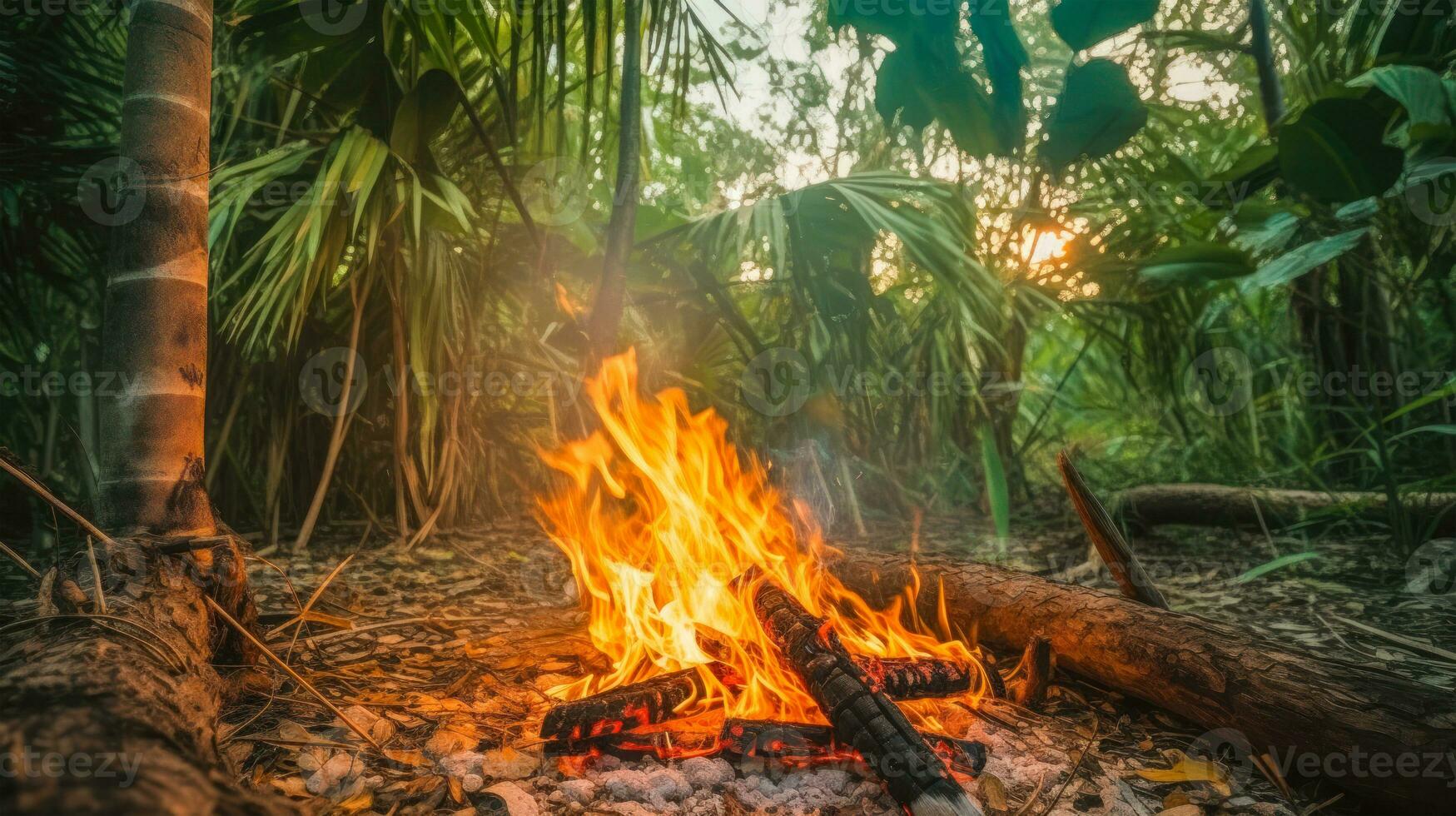 falò rilassamento nel il natura selvaggia ai generato foto