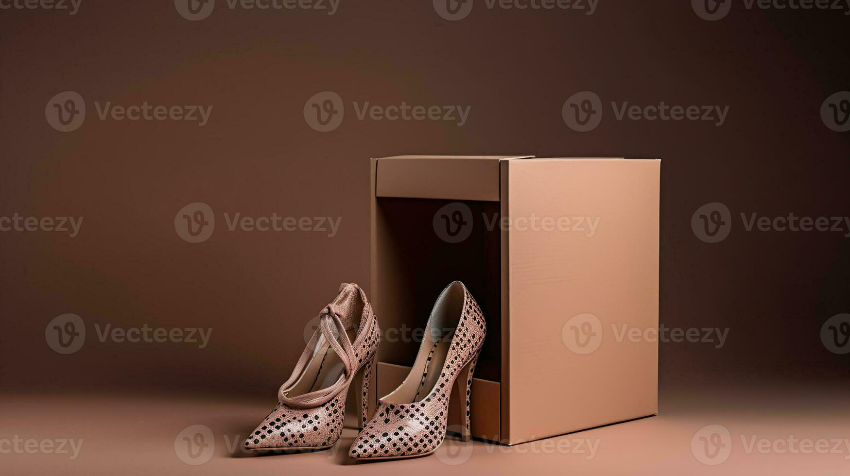 cartone scatola con tacco alto scarpe su colore sfondo, ai generativo foto