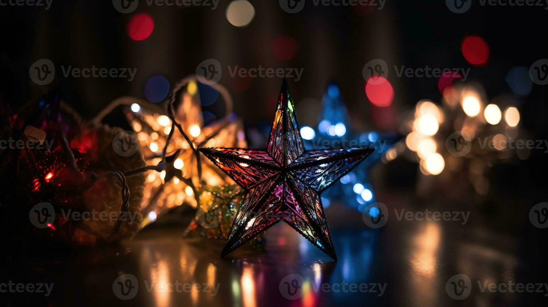 Natale stelle luci con astratto sfocato elementi, generativo ai foto