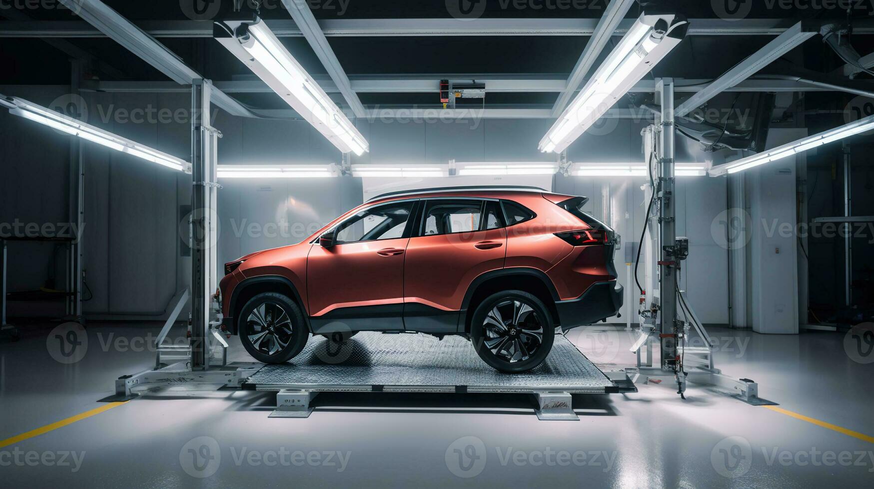 nuovo auto suv finito di robotica manipolatori nel produzione. generativo ai foto