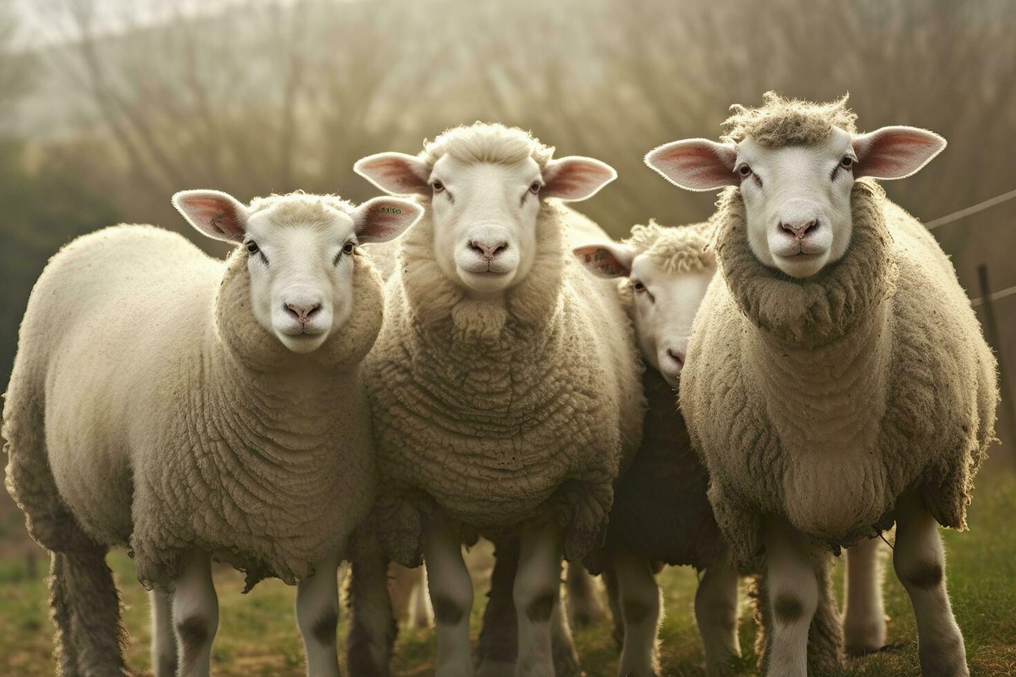 un' gruppo di pecora in piedi all'aperto. generativo ai foto